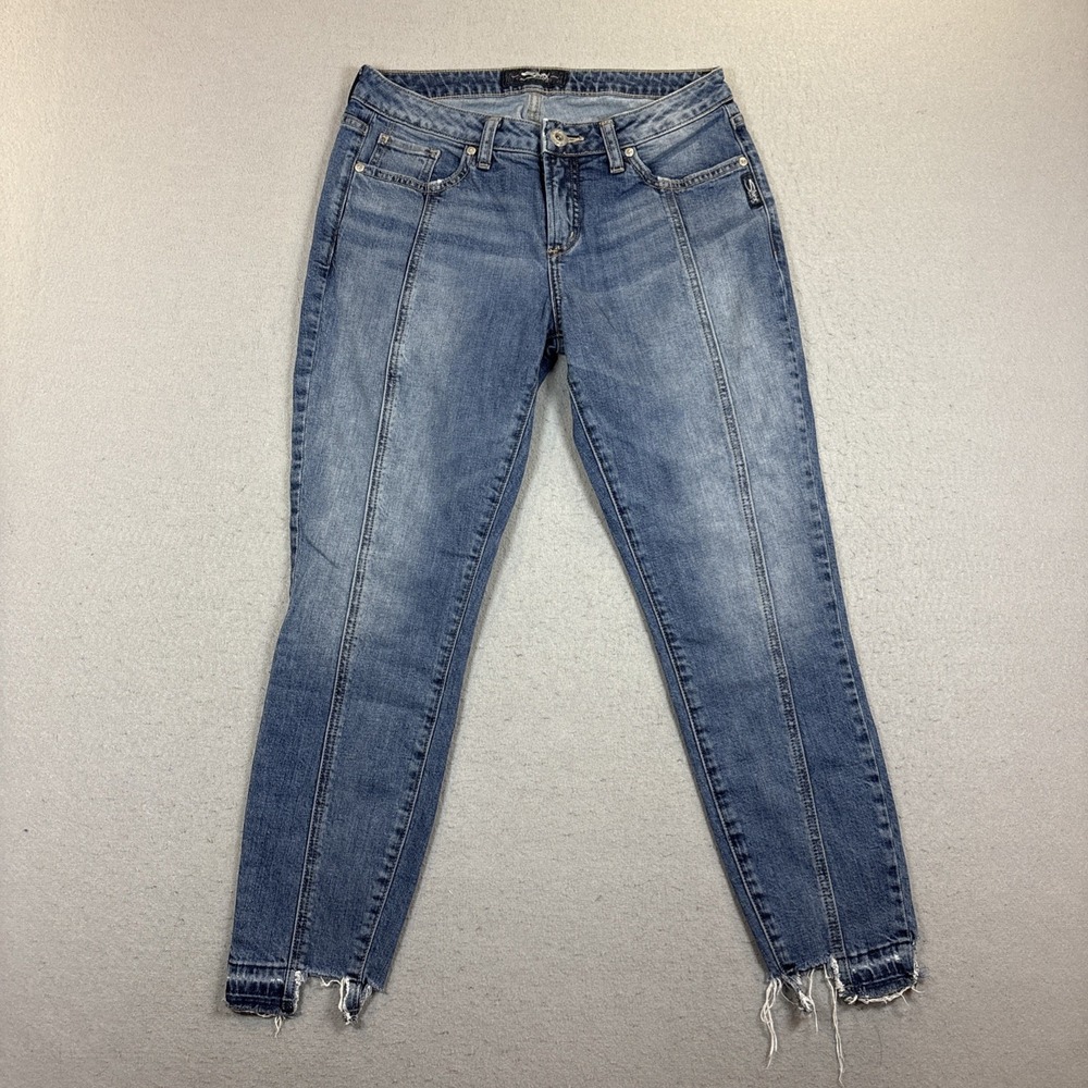 Silver Jeans Aiko Womens 27x25 Blue Stretch Capri‎ Center Seam Retro Raw Hem